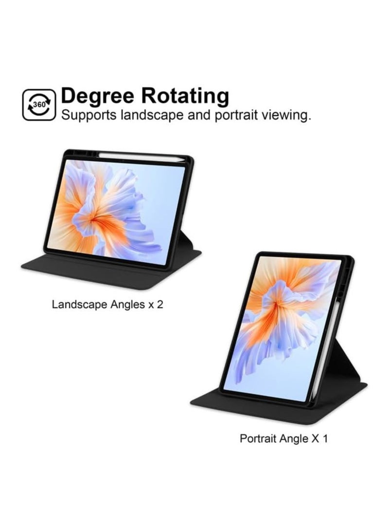 Case for Xiaomi Redmi Pad 2 11-inch 2025 Smart Tablet Leather Case with Auto Wake/Sleep, 360° Rotating Stand Cover Acrylic Clear Back Cover with Pencil Holder (Black) - Image 3